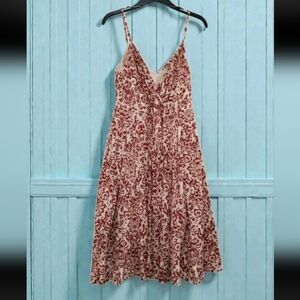 Lapis Anthropologie Floral Cotton Fit Flare Dress Large Boho V Neck Cottage